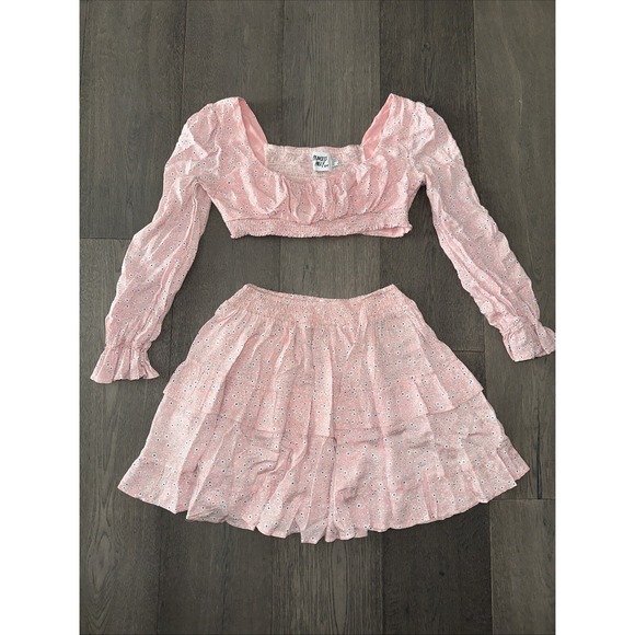 Princess Polly Dresses & Skirts - Princess Polly Mini Skirt Crop Top Matching Set Women 8 Pink White Floral Ruffle